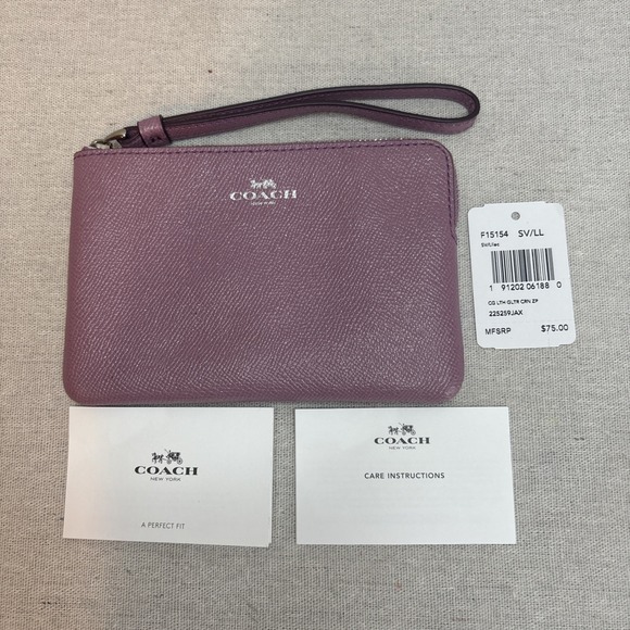 Coach Handbags - NWT Coach Lilac Purple Zip Wristlet Cross Grain Leather Shiny Metallic‎ Shimmer
